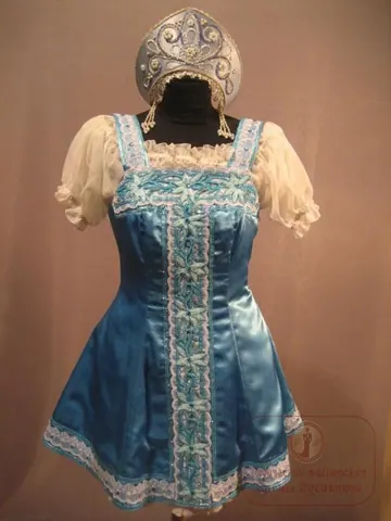 Русский сарафан голубой, шелк